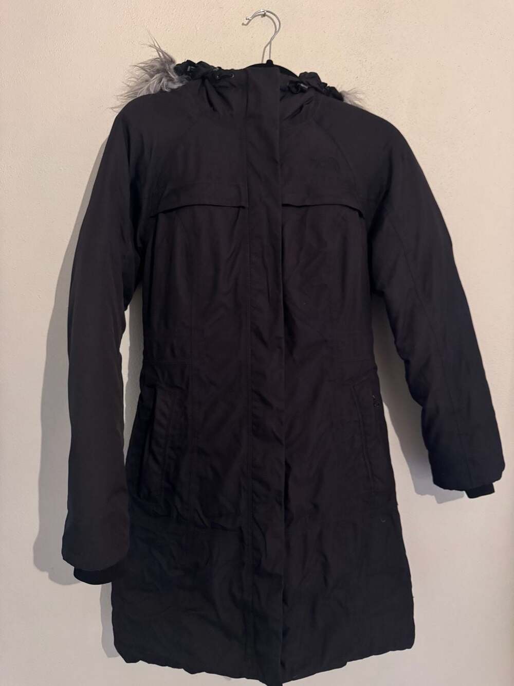 The North Face Arctic Down Parka Jacket Black Faux Fur Hood in XS